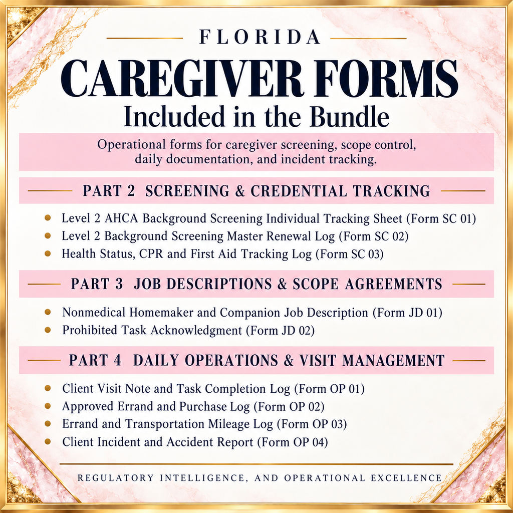 Florida Caregiver Bundle: Onboarding, Caregiver Forms & Training