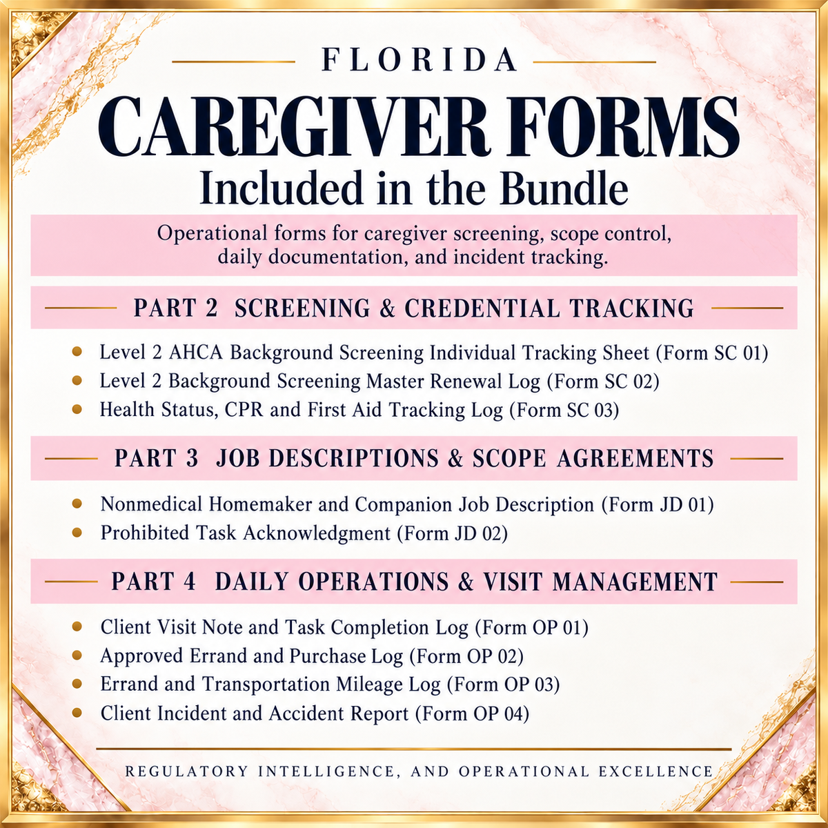 Florida Caregiver Bundle: Onboarding, Caregiver Forms & Training