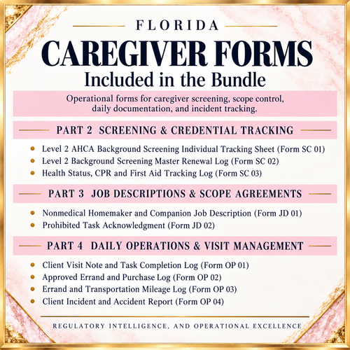 Florida Caregiver Bundle: Onboarding, Caregiver Forms & Training
